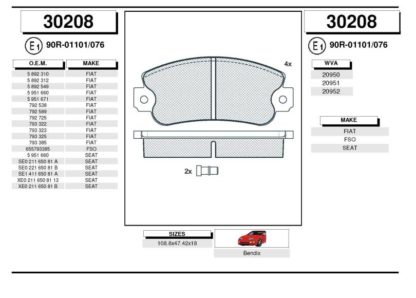 Zavorne ploščice AUTO, FIAT, LANCIA, SEAT