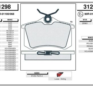 Zavorne ploščice PEUGEOT, SEAT, VW